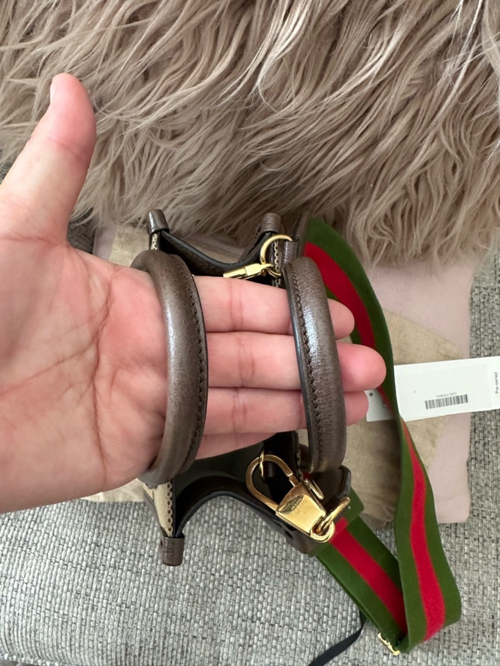 Gucci Brown GG Canvas Micro Tote with Green-Red Web Strap - Picture 7 of 13